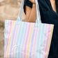 Blackish Green Glossy Striped Vinyl Large Tote Bag (Color Varied)
