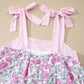 Sky Blue Floral Print Striped Patchwork Bow Knot Straps Mini Dress