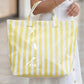 Blackish Green Glossy Striped Vinyl Large Tote Bag (Color Varied)