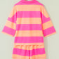 Sky Blue Stripe Half Zipper Placket Bracelet Sleeve Top Casual Shorts Set
