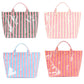 Blackish Green Glossy Striped Vinyl Large Tote Bag (Color Varied)