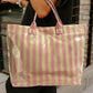 Blackish Green Glossy Striped Vinyl Large Tote Bag (Color Varied)