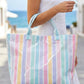 Blackish Green Glossy Striped Vinyl Large Tote Bag (Color Varied)