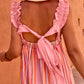Pink Stripe Ruffled Straps Ribbon Knot Flowy Vacation Maxi Dress