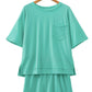 Mint Green Raw Edge Patch Pocket Oversized Top and Shorts Set