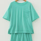 Mint Green Raw Edge Patch Pocket Oversized Top and Shorts Set