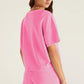 Myosotis V Neck Drop Shoulder Tee and Patchwork Drawstring Elastic Waistband Shorts Set
