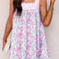 Sky Blue Floral Print Striped Patchwork Bow Knot Straps Mini Dress