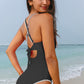 Black Ric Rac Trim Contrasted Patchwork Cutout One Piece Swimsuit