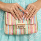 Strawberry Pink Straw Plaited Gold Chain Clasp Closure Single Shoulder Bag