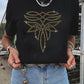 Black Rhinestone Western Pattern Cotton Blend Graphic T Shirt