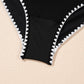 Black Ric Rac Trim Contrasted Patchwork Cutout One Piece Swimsuit