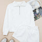 White Ribbed Collar Drop Shoulder Sweatshirt and Shorts Set