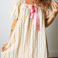 Multicolour Floral Print Contrast Ribbon Bow Lace Trim Square Neck Mini Dress