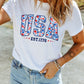 White USA Floral Print EST 1776 Patriotic Graphic Tee