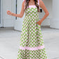 Green Floral Print Striped Detail Knot Straps Maxi Dress