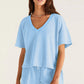 Myosotis V Neck Drop Shoulder Tee and Patchwork Drawstring Elastic Waistband Shorts Set