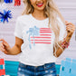White American Flag Bow Knot Print Crew Neck T Shirt