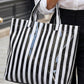 Blackish Green Glossy Striped Vinyl Large Tote Bag (Color Varied)