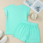 Sachet Pink V Neck Short Sleeve Top Drawstring Shorts 2pcs Set
