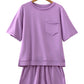 Mint Green Raw Edge Patch Pocket Oversized Top and Shorts Set