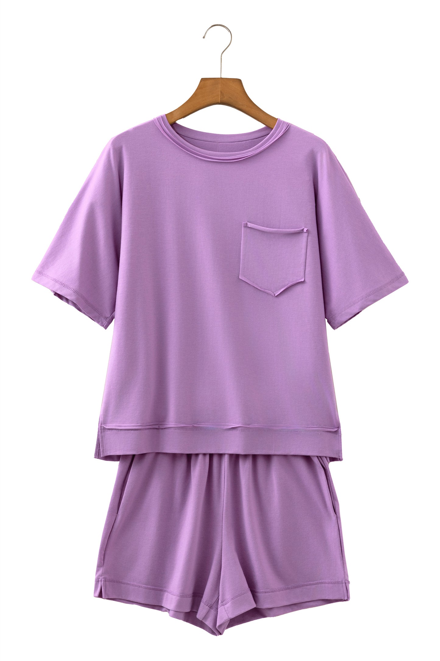 Mint Green Raw Edge Patch Pocket Oversized Top and Shorts Set