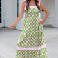 Green Floral Print Striped Detail Knot Straps Maxi Dress