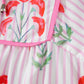 Sky Blue Floral Striped Print Tie Notched Neck Puff Sleeve Flared Mini Dress