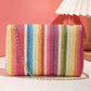 Strawberry Pink Straw Plaited Gold Chain Clasp Closure Single Shoulder Bag