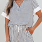 Black Stripe V Neck Tee and Casual Short Set