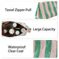 Dark Green Striped Vinyl Waterproof Tassel Zipper Makeup Bag