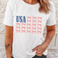 White USA Flag Bow Knot Print Round Neck T Shirt