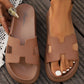 Beige Cutout Design Open Toe Platform Slippers (Run Small, Size Up)