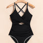 Black Ric Rac Trim Contrasted Patchwork Cutout One Piece Swimsuit