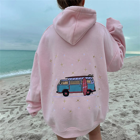 Embroidered Vintage Van Oversized Hoodie