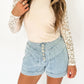 Mock Neck Long Sleeve Lace Patchwork T-Shirt