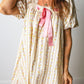 Multicolour Floral Print Contrast Ribbon Bow Lace Trim Square Neck Mini Dress