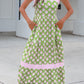 Green Floral Print Striped Detail Knot Straps Maxi Dress