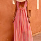 Pink Stripe Ruffled Straps Ribbon Knot Flowy Vacation Maxi Dress