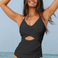 Black Ric Rac Trim Contrasted Patchwork Cutout One Piece Swimsuit