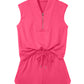 Fiery Red Quarter Zip Sleeveless Top Drawstring Shorts Casual 2pcs Outfit