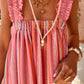 Pink Stripe Ruffled Straps Ribbon Knot Flowy Vacation Maxi Dress