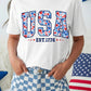 White USA Floral Print EST 1776 Patriotic Graphic Tee