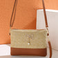 Beige Bow Pearl Decor Straw PU Leather Patched Crossbody Bag