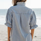Beau Blue Ruffle Short Puff Sleeve Summer Chambray Shirt