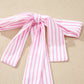 Sky Blue Floral Print Striped Patchwork Bow Knot Straps Mini Dress