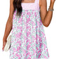 Sky Blue Floral Print Striped Patchwork Bow Knot Straps Mini Dress