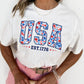 White USA Floral Print EST 1776 Patriotic Graphic Tee