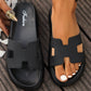 Beige Cutout Design Open Toe Platform Slippers (Run Small, Size Up)
