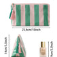 Dark Green Striped Vinyl Waterproof Tassel Zipper Makeup Bag
